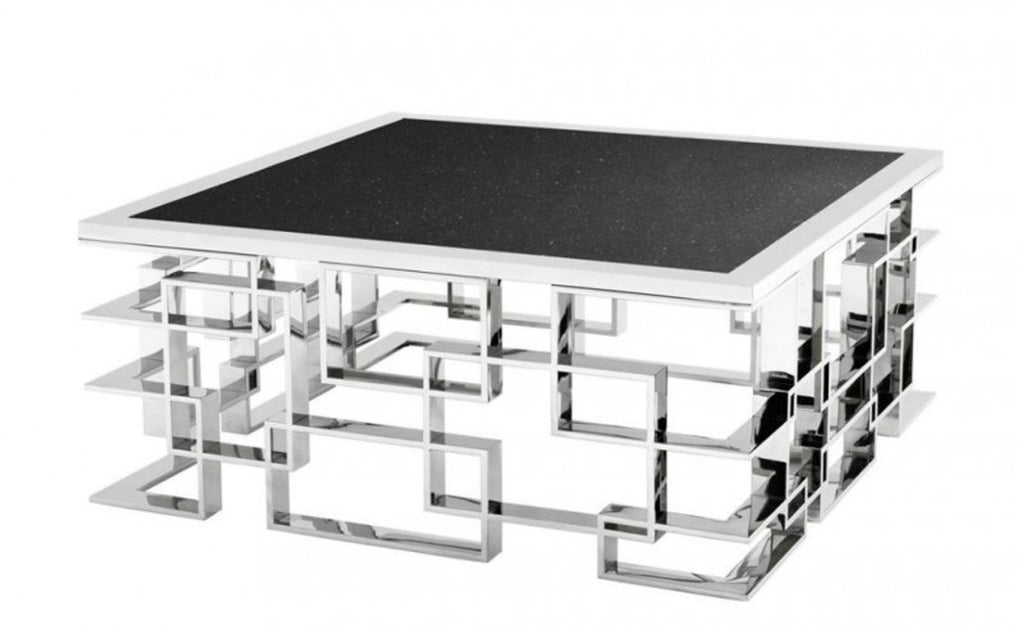 Art Deco Luxus Couchtisch mit Granitplatte 100 x 100 x H. 45 cm - Wohnzimmer Salon Tisch - Hotel Möbel