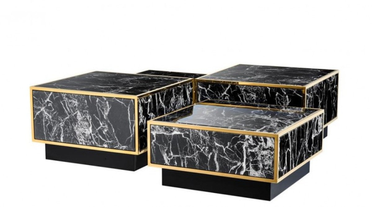 Art Deco Luxus Couchtisch Kunstmarmor Gold finish 4er Set - Wohnzimmer Salon Tisch - Luxus Möbel