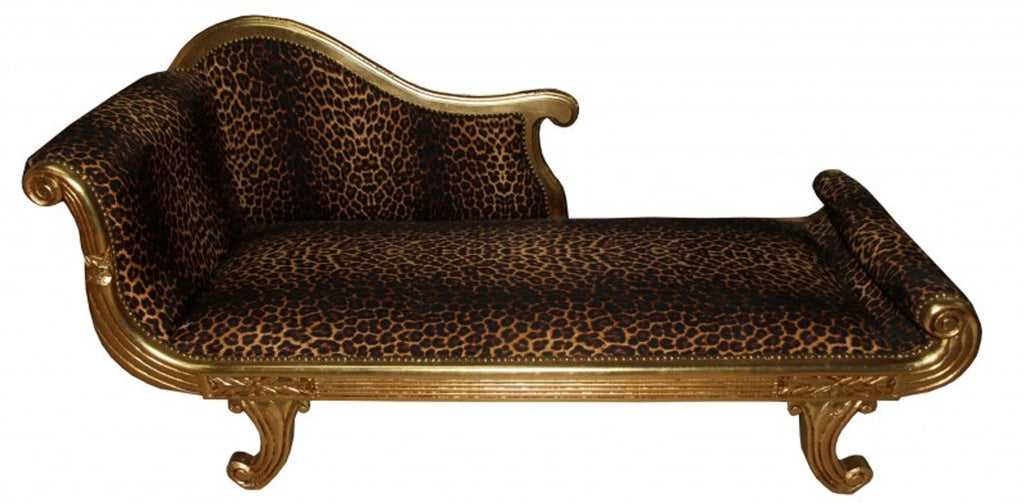 Barock Chaiselongue Modell XXL Leopard / Gold- Antik Stil