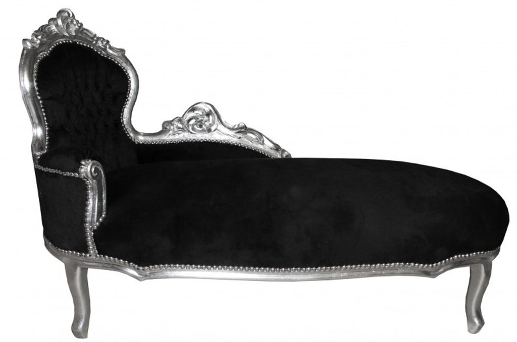 Barock Chaiselongue King Schwarz / Silber- Antik Möbel Liege Recamiere