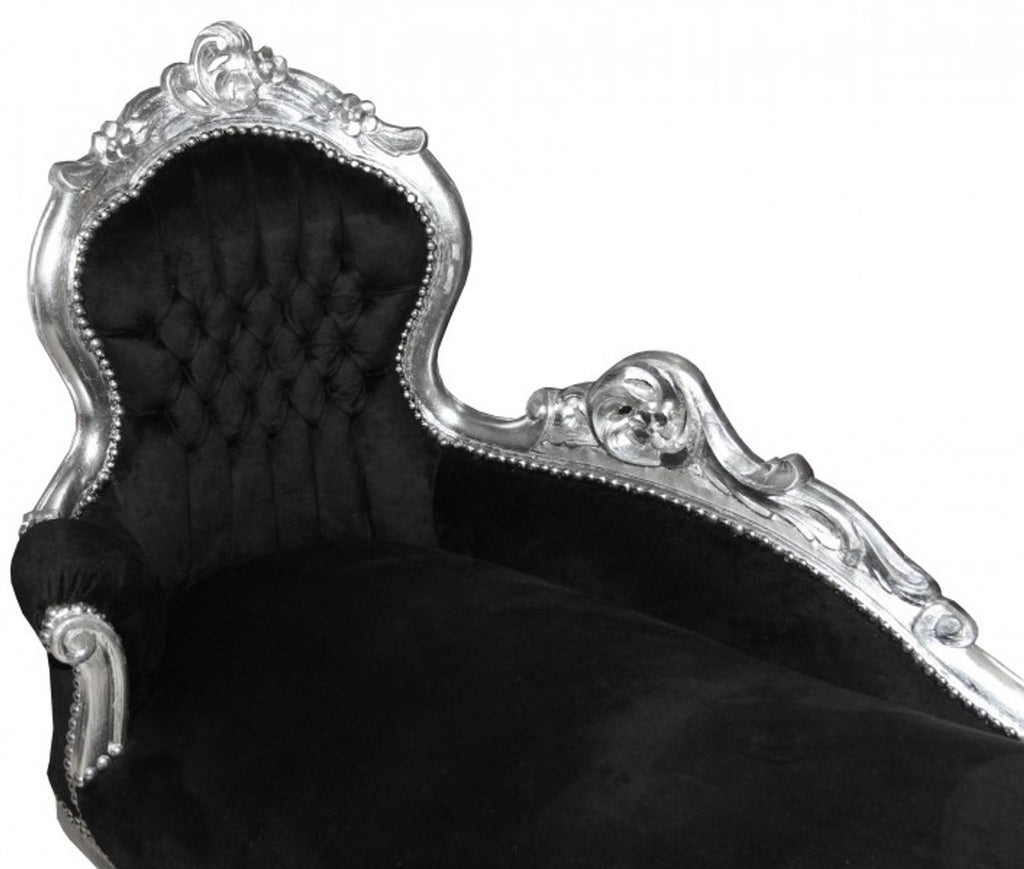 Barock Chaiselongue King Schwarz / Silber- Antik Möbel Liege Recamiere