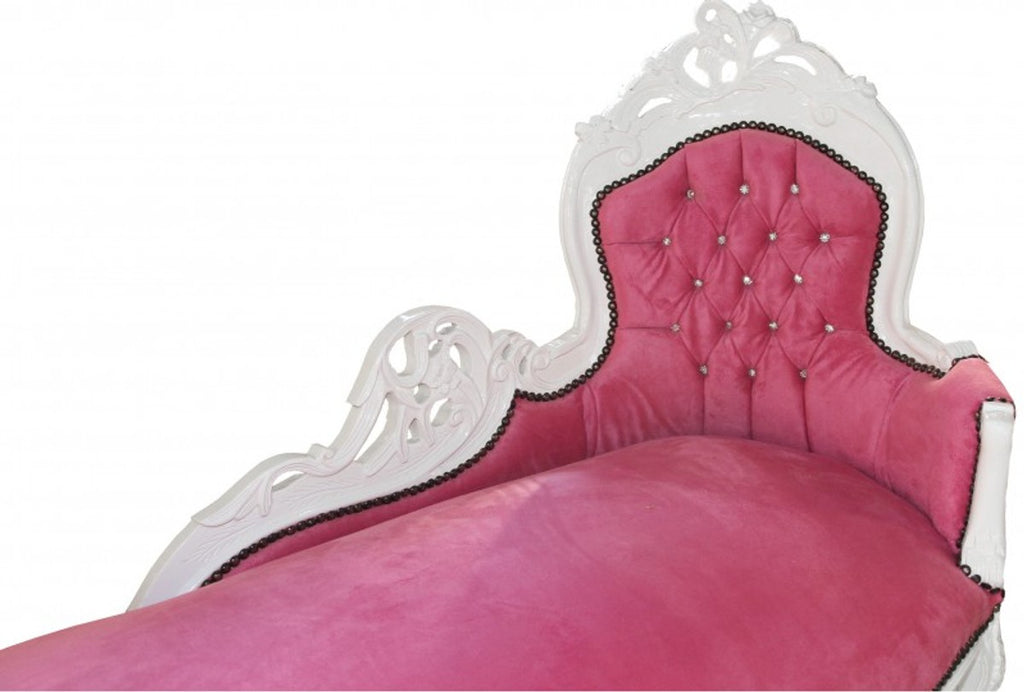 Barock Chaiselongue King Rosa/Weiß mit Bling Bling Glitzersteinen