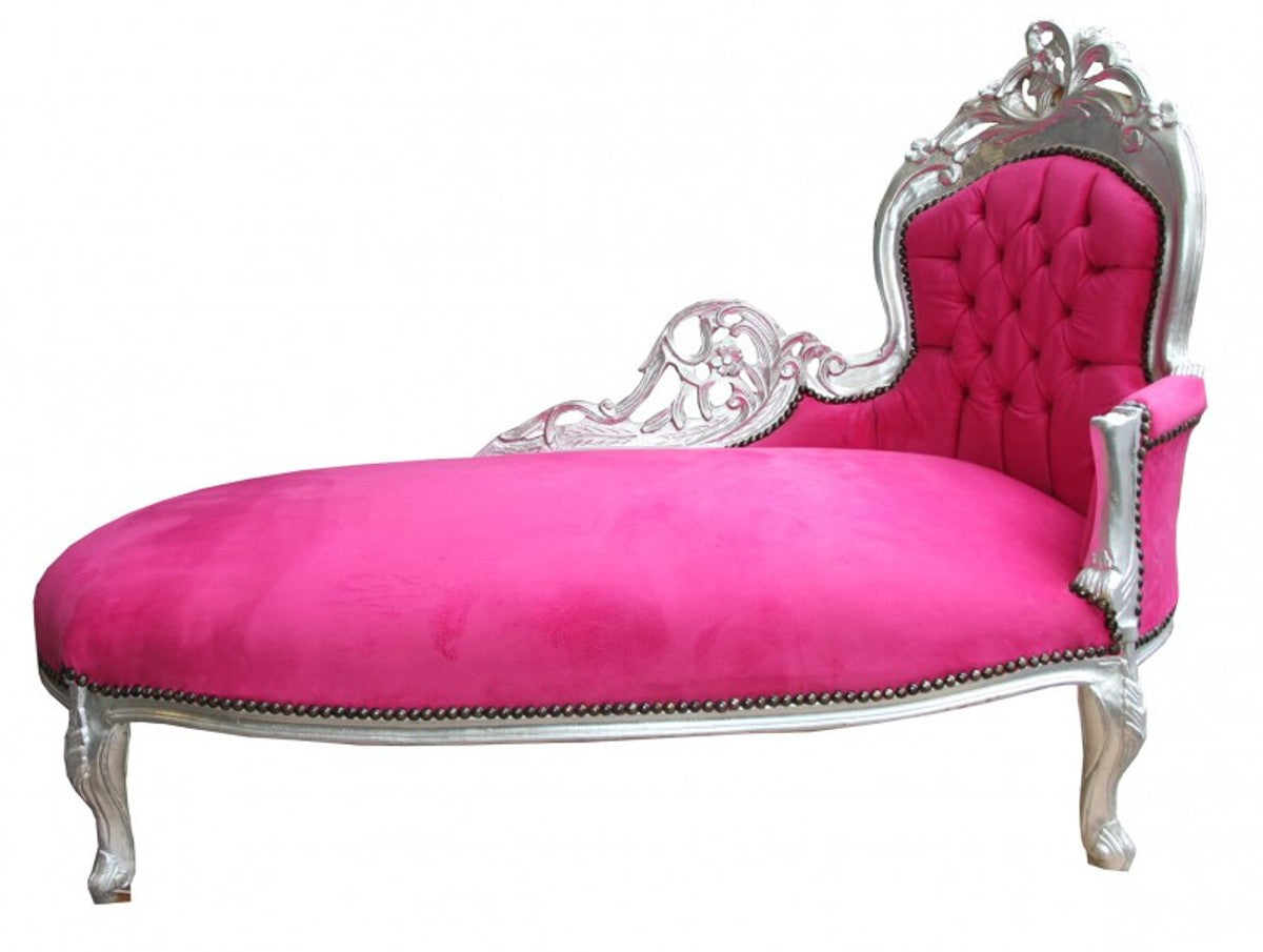 Barock Chaiselongue King Pink / Silber- Antik Stil Möbel