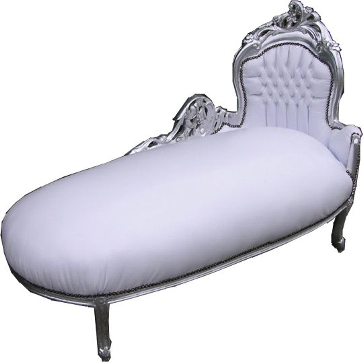 Barock Chaiselongue King Weiß/Silber Lederoptik