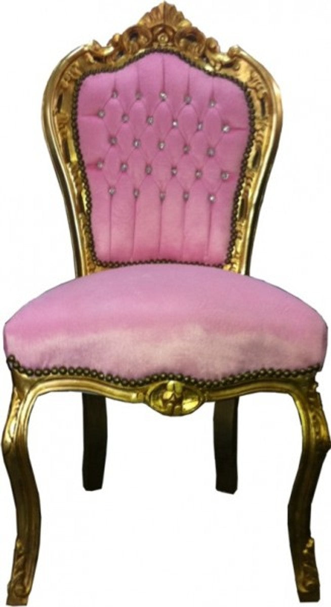 Barock Esszimmer Stuhl Rosa / Gold Bling Bling Steine
