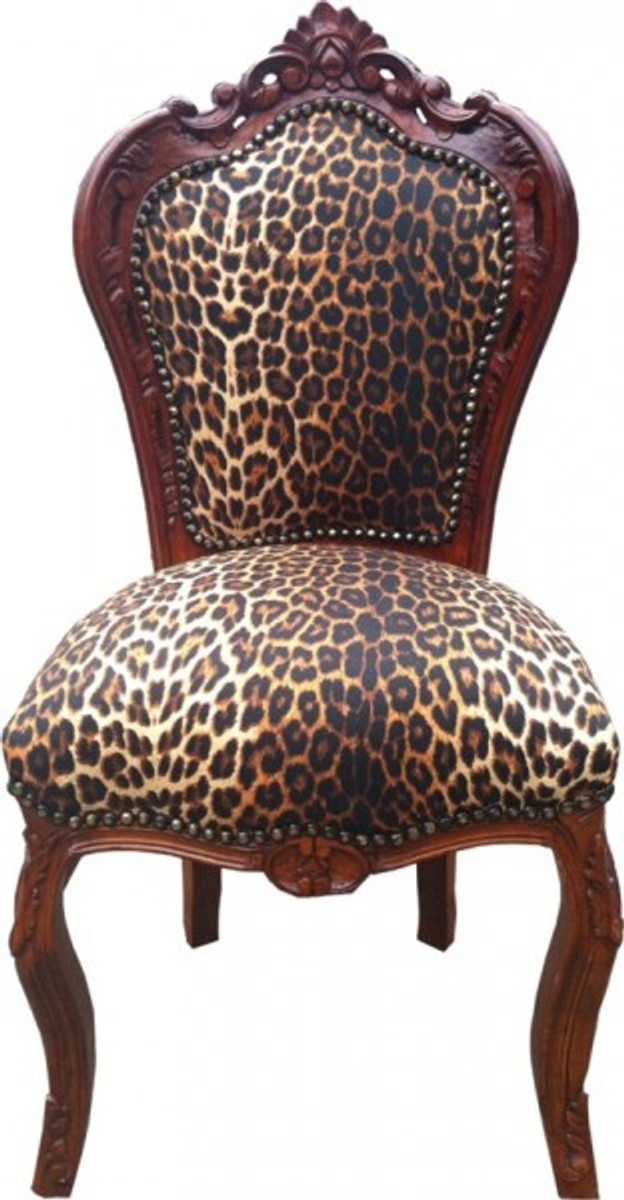 Barock Esszimmer Stuhl Leopard / Braun