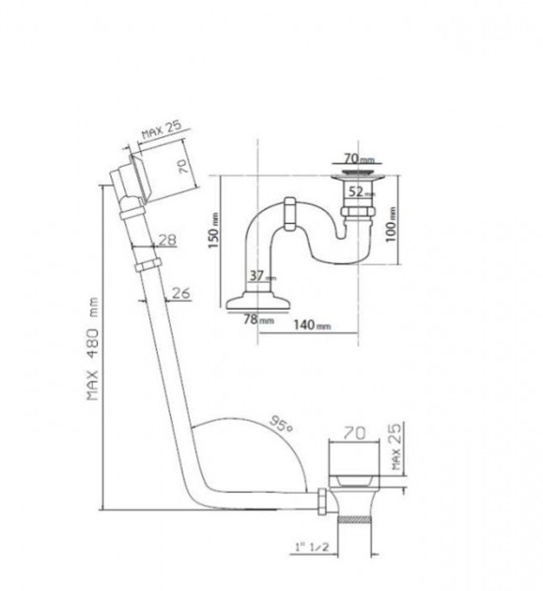 Ab und Überlauf System inkl. Siphon für Nostalgie Badewanne Venedig, Paris, Milano - Altgold