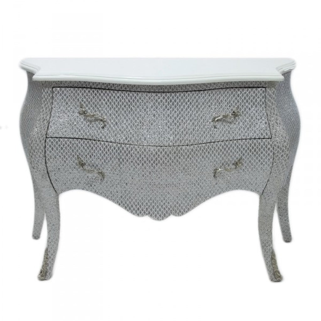 Barock Kommode Weiß / Glitzerlook 120cm