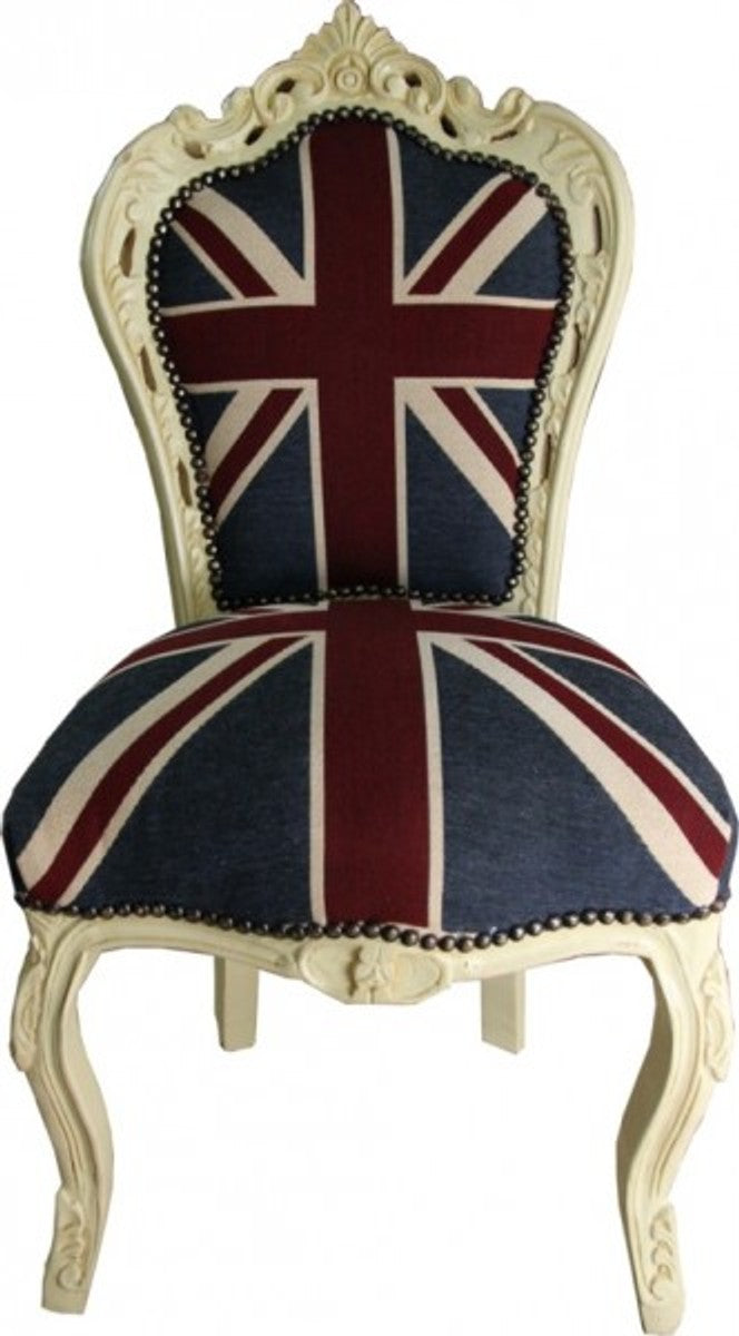 Barock Esszimmer Stuhl Union Jack / Creme