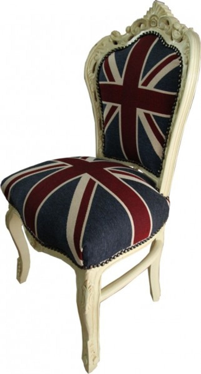 Barock Esszimmer Stuhl Union Jack / Creme