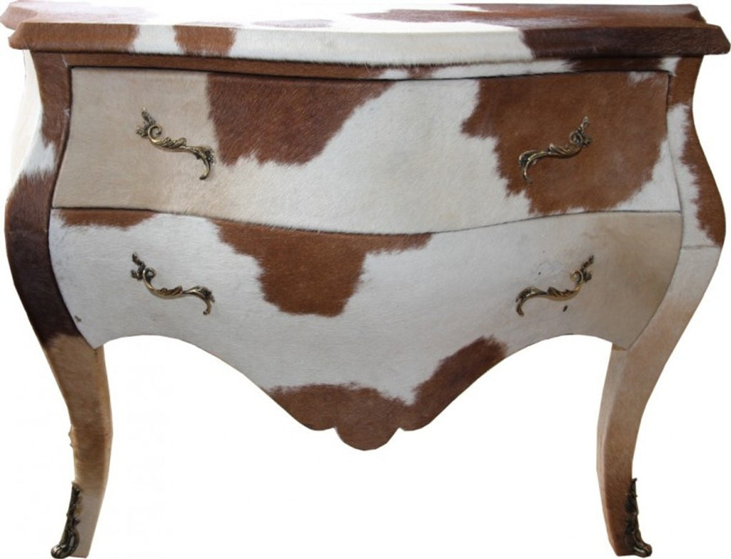 Barock Kommode Kuhfell Braun/Weiß - Unikat