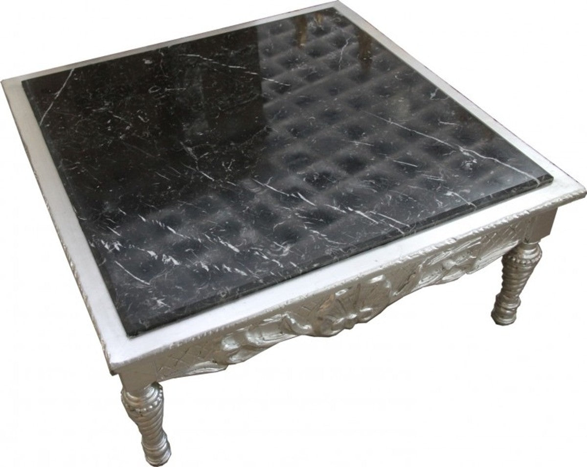 Barock Couchtisch Silber mit schwarzer Marmorplatte 95 x 95 x 43.5 cm - Unikat B!