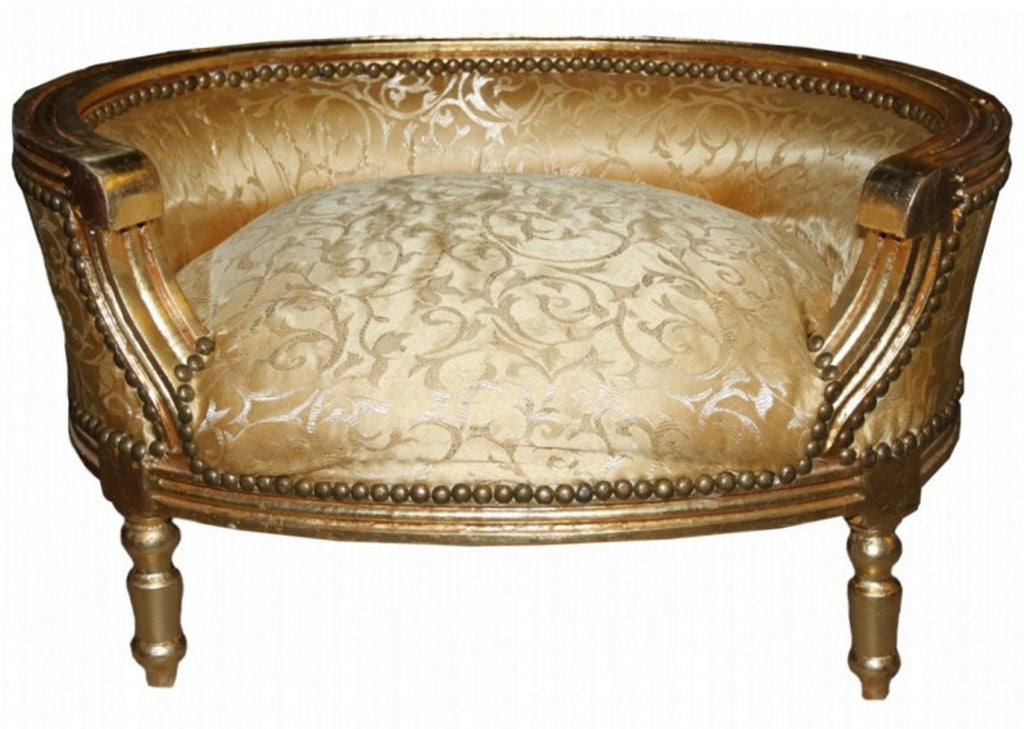 Barock Hunde & Katzen Sofa Gold Muster / Gold - Hundesessel Sitz Hundebett Katzenbett Hund Katze Möbel