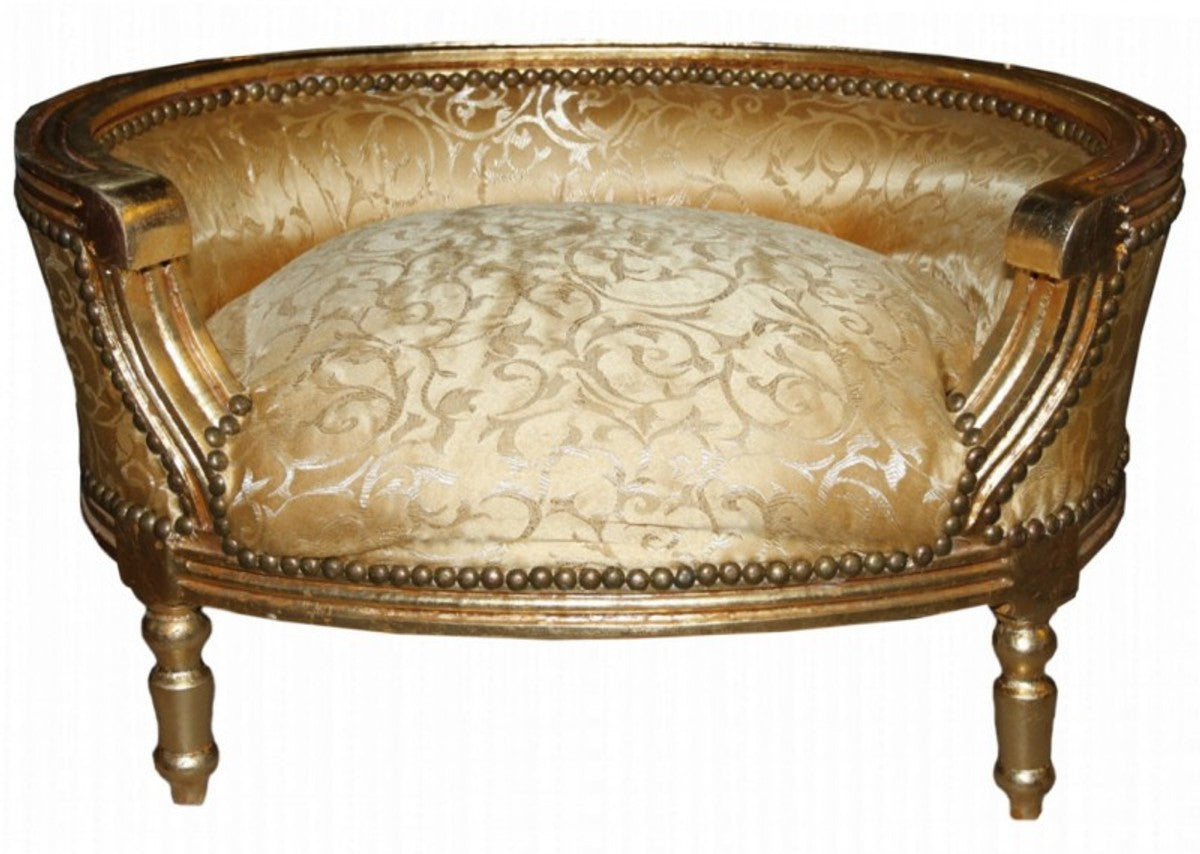 Barock Hunde & Katzen Sofa Gold Muster / Gold - Hundesessel Sitz Hundebett Katzenbett Hund Katze Möbel