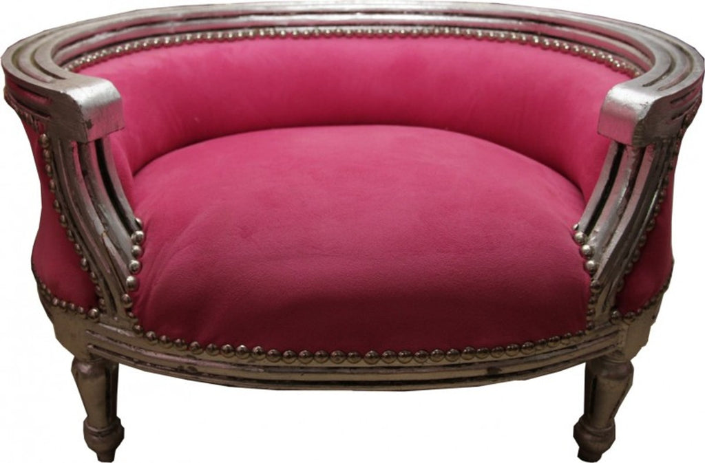 Barock Hunde & Katzen Sofa Rosa/Silber - Hundesessel Sitz Hundebett Katzenbett Hund Katze Möbel