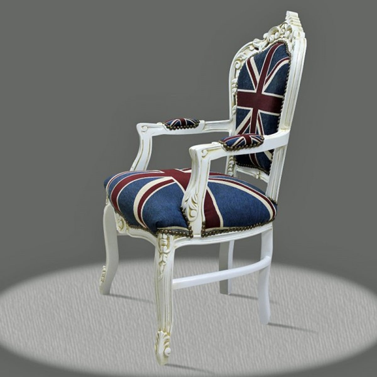 Barock Esszimmer mit Armlehnen Union Jack / Antikstil Weiß - Antik Stil