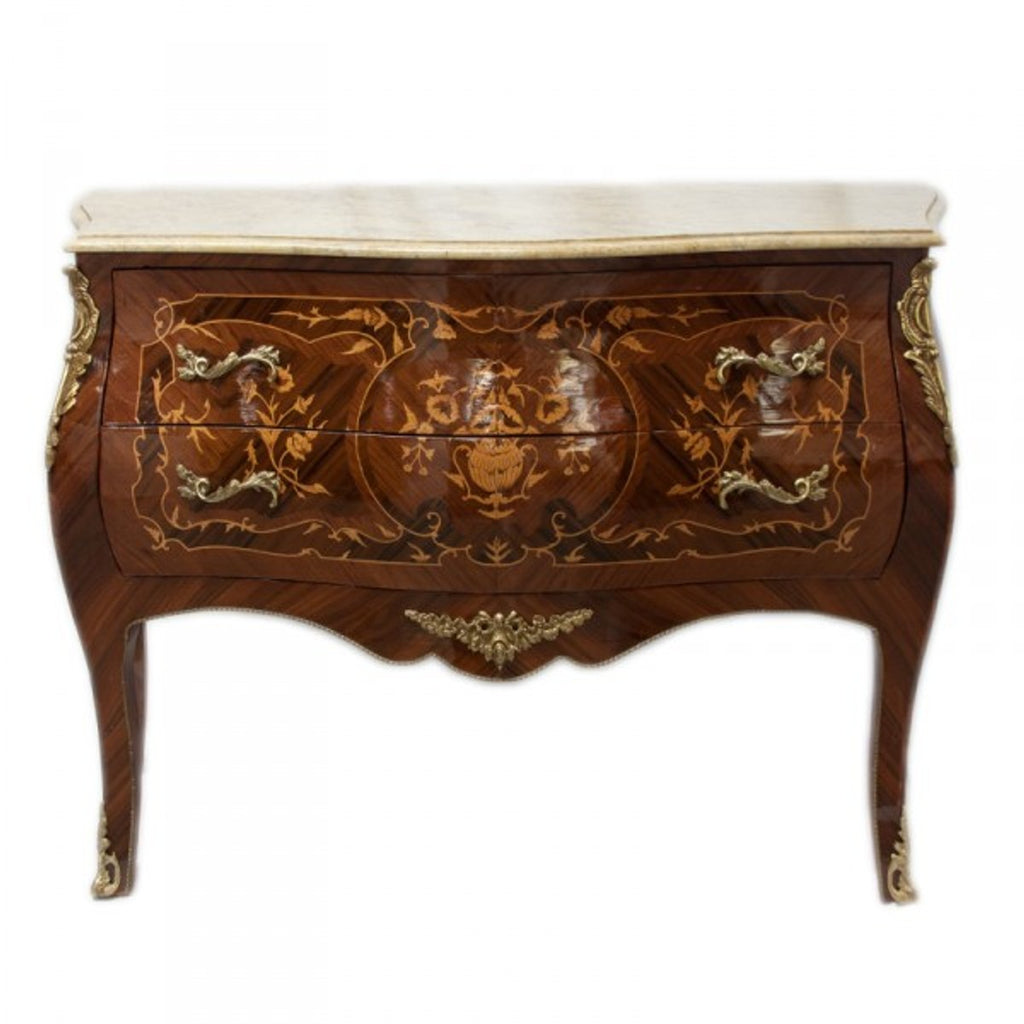 Barock Kommode Braun Intarsien mit Marmorplatte 100cm Mod2