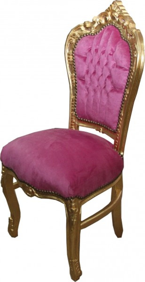 Barock Esszimmer Stuhl Rosa / Gold