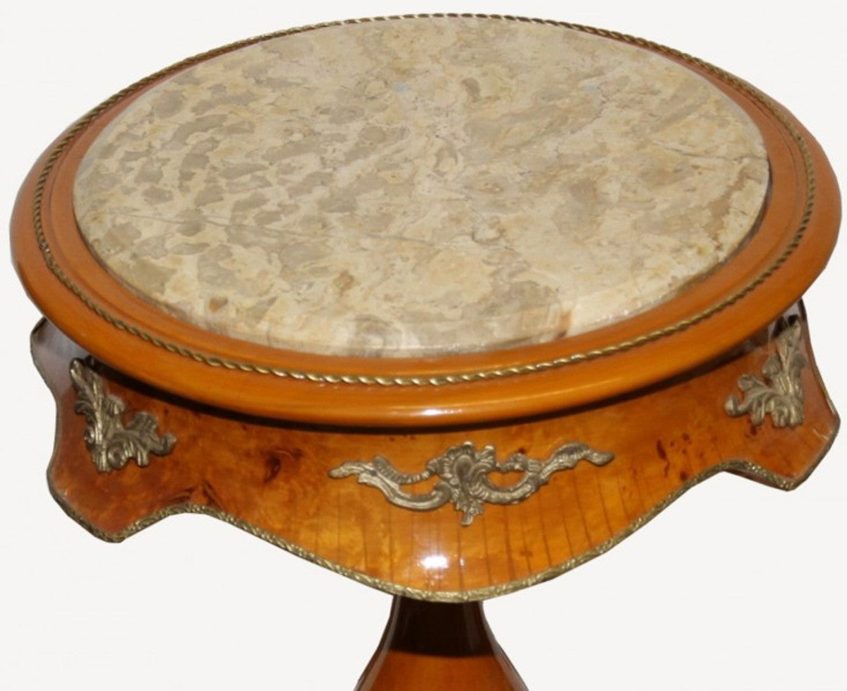 Barock Beistelltisch Modell Mahagoni Hellbraun mit Marmorplatte 70 x 42 cm