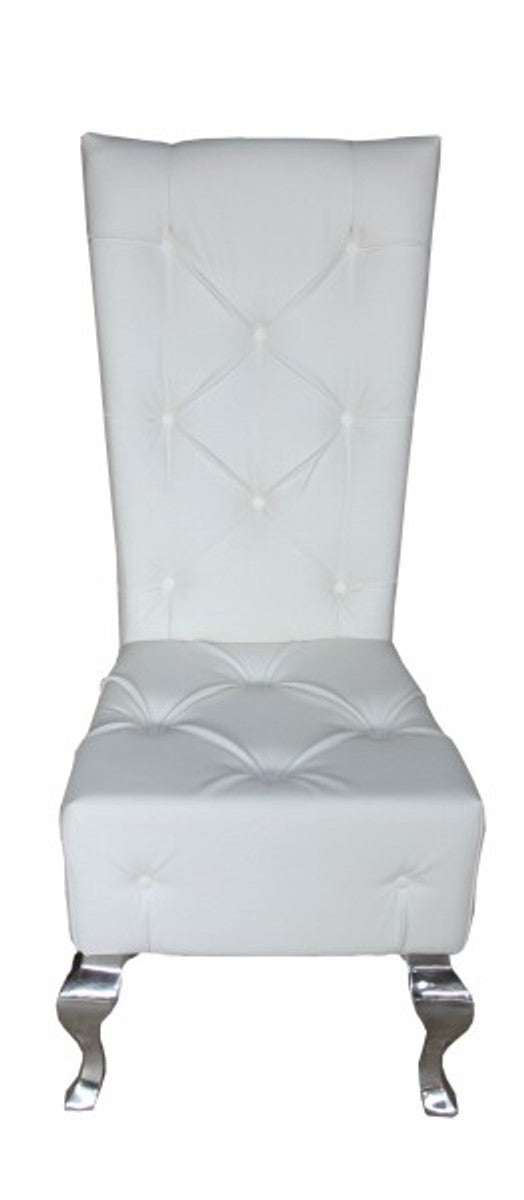 Barock Esszimmer Stuhl Weiß Lederoptik - Designer Stuhl - Luxus Qualität Hochlehnstuhl