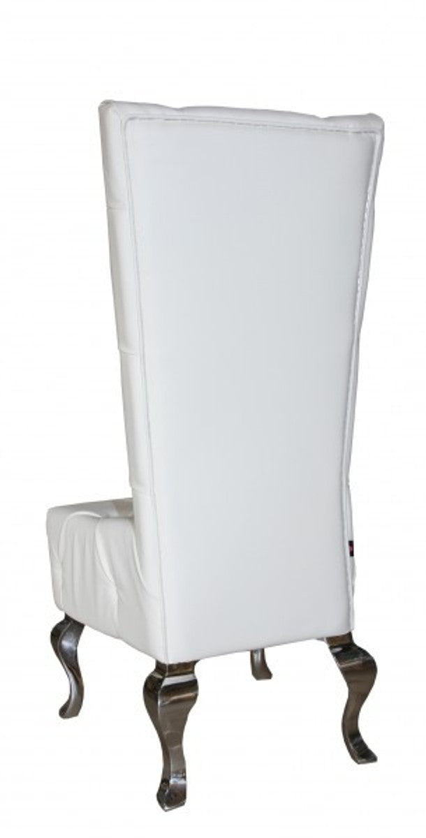 Barock Esszimmer Stuhl Weiß Lederoptik - Designer Stuhl - Luxus Qualität Hochlehnstuhl