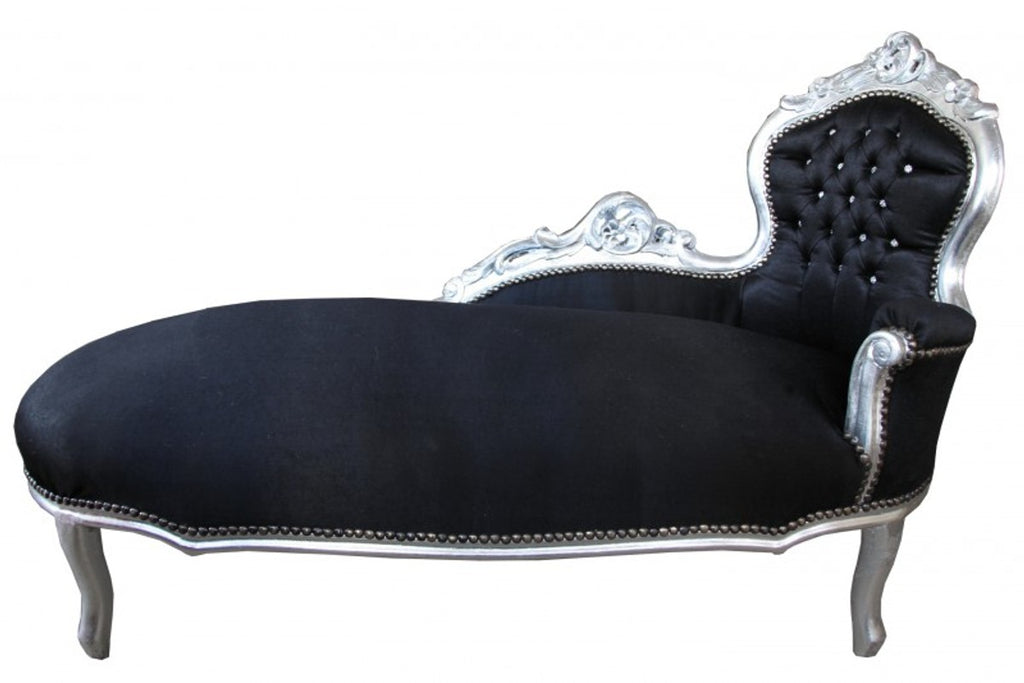 Barock Chaiselongue King Schwarz/Silber mit Bling Bling Glitzersteinen