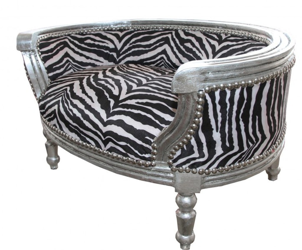 Barock Hunde & Katzen Sofa Zebra /Silber Hundebett & Katzenbett