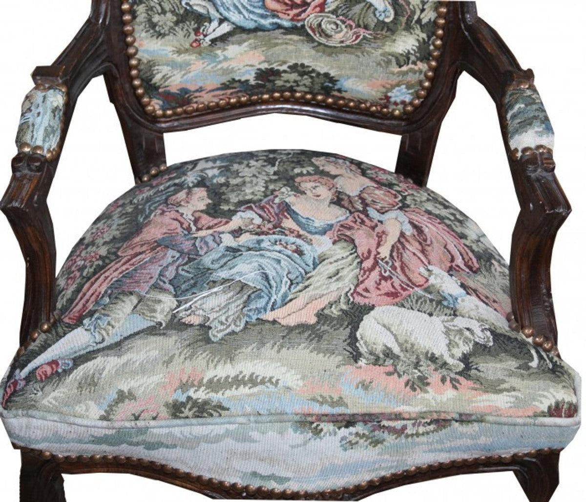 Barock Salon Stuhl Gobbelin / Braun - Möbel Antik Stil