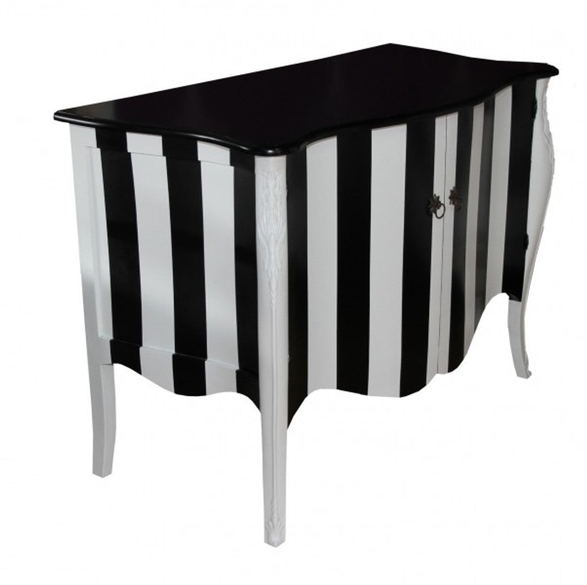 Barock Kommode Schwarz/Weiß Streifen 120cm Mod - Antik Stil Möbel