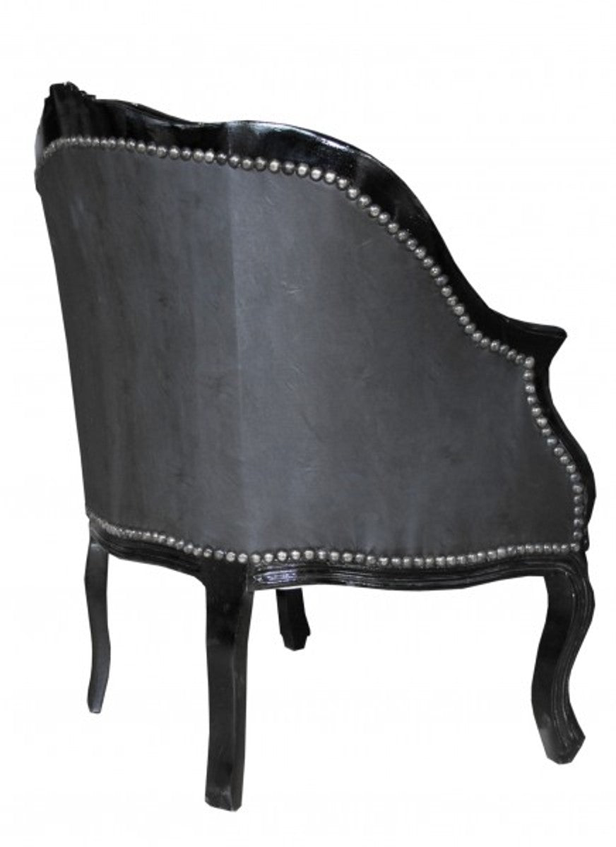 Barock Damen Salon Sessel Schwarz/Schwarz Kunstleder - Möbel Antik Stil