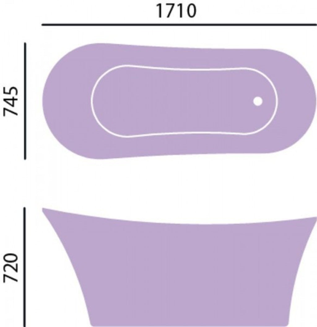 Art Deco Badewanne freistehend Edelstahleffekt Modell He-Hol 1710mm - Freistehende Retro Antik Jugendstil Badewanne