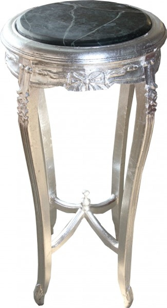 Barock Beistelltisch mit Marmorplatte Rund Silber 91 x 46 cm Antik Stil - Telefon Blumen Tisch