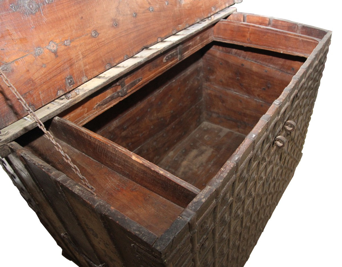 Antik Stil Massivholz Truhe - L122 x B75 x H91 cm - Antiquität