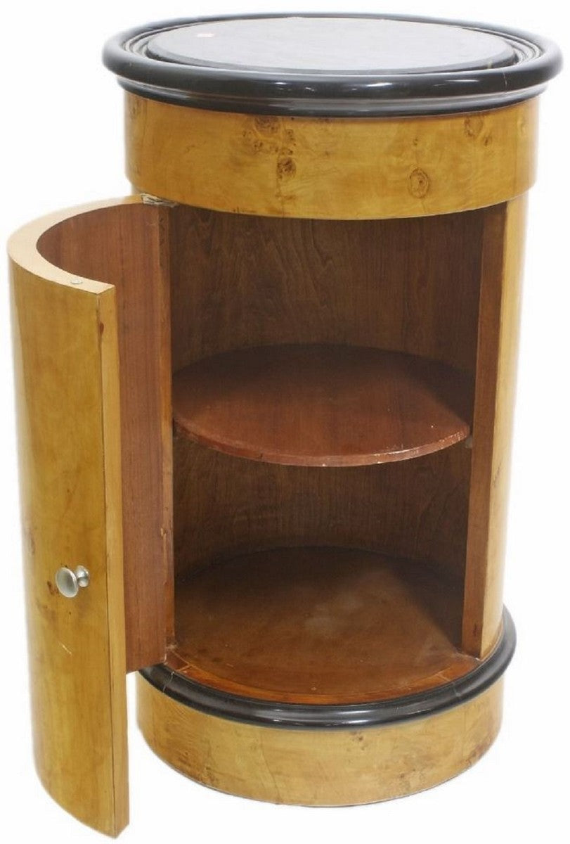 Art Deco Barschrank Vogelaugenahorn Hellbraun / Schwarz Ø 45 x H. 75 cm - Art Deco Bar Möbel