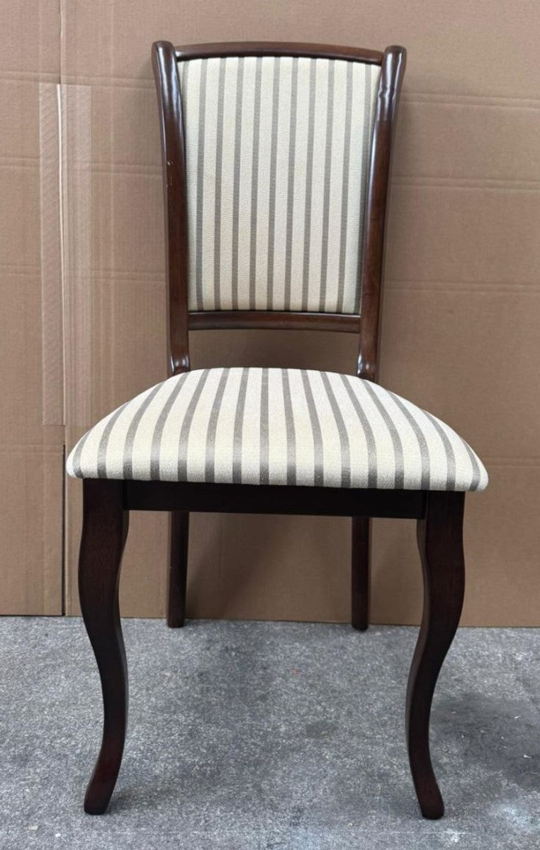 Barock Esszimmer Stuhl Creme / Silber / Dunkelbraun - Esszimmer Möbel