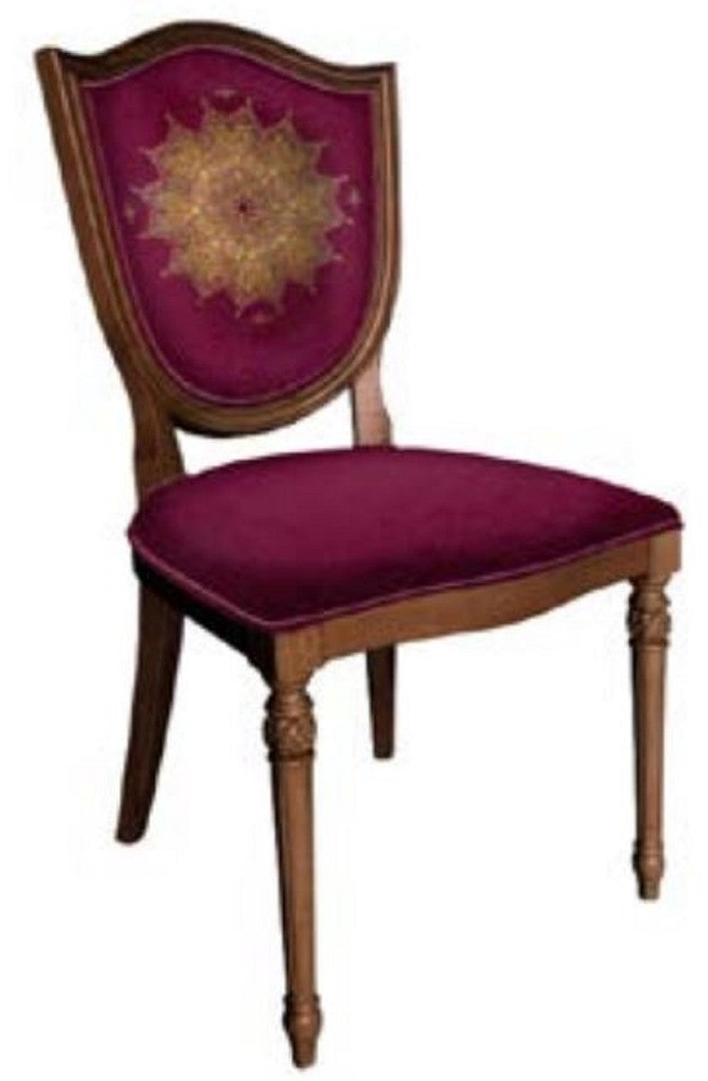 Art Deco Esszimmerstuhl Lila / Braun - Eleganter Massivholz Stuhl mit elegantem Muster - Art Deco Esszimmer Möbel