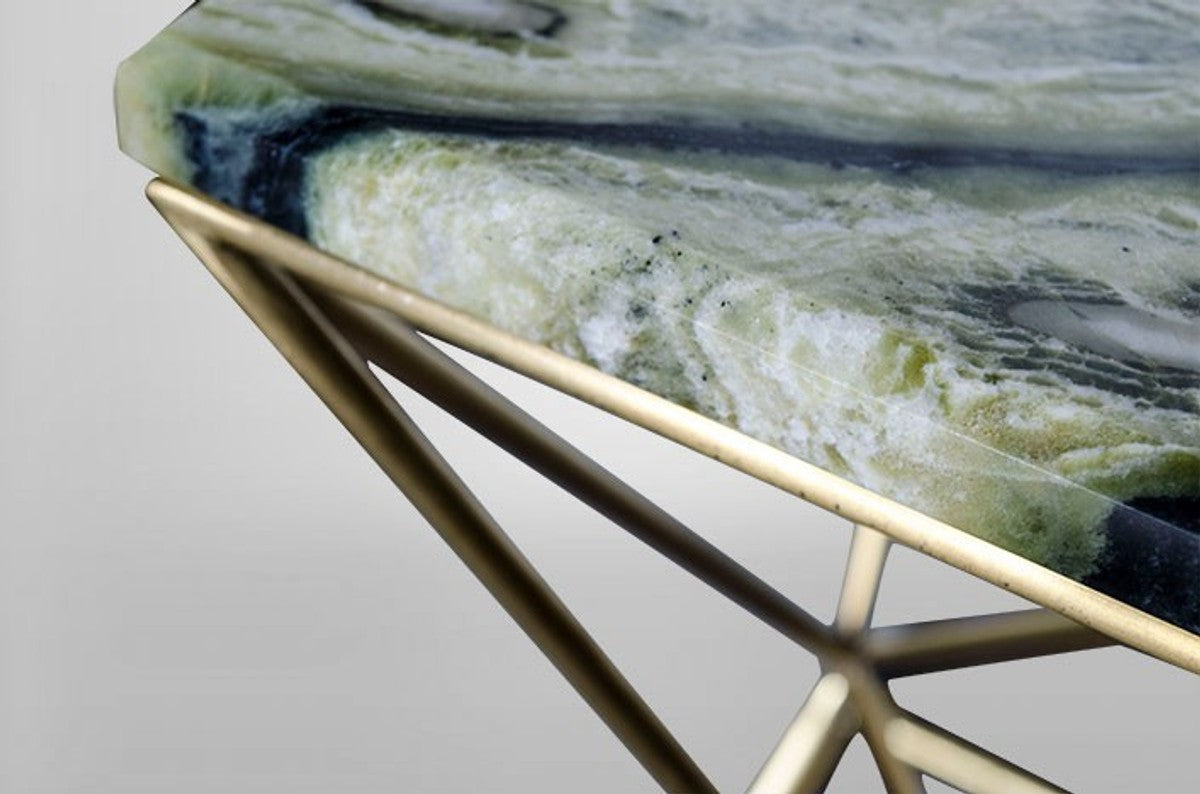 Art Deco Beistelltisch Gold Metall / Marmor 35 x 35 cm- Jugendstil Tisch - Möbel Blumentisch