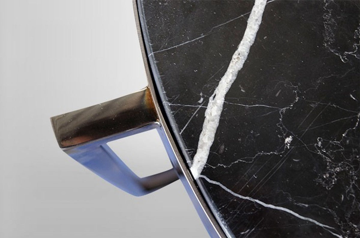 Art Deco Beistelltisch Schwarz Metall / Marmor 65 x 65 cm- Jugendstil Tisch - Möbel Blumentisch