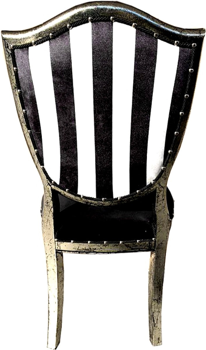 Art Deco Luxus Esszimmer Stuhl Schwarz Weiß Streifen / Antik Stil Silber - Luxus Hotel Möbel