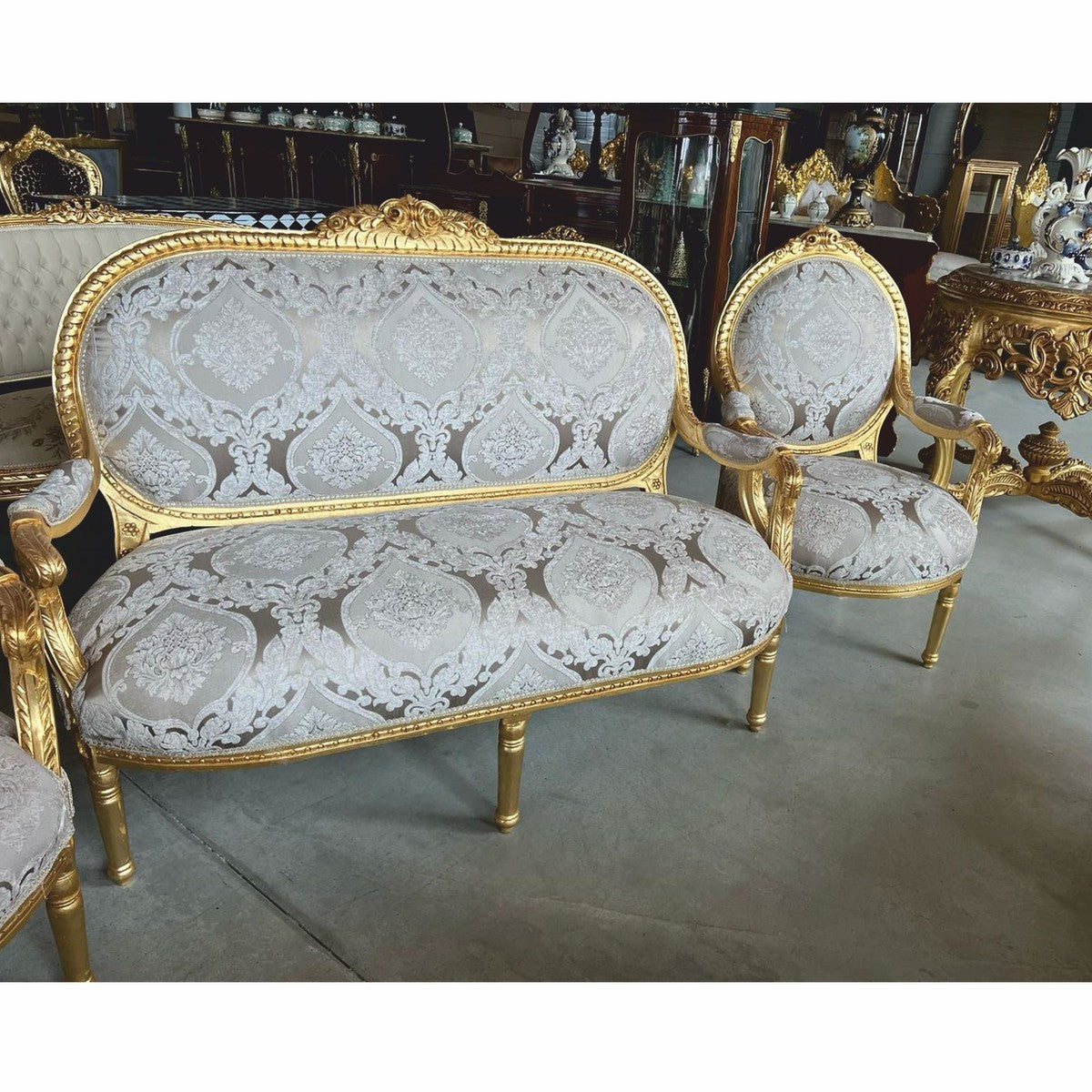 Barock 2er Sofa Grau / Gold 150 cm - Barock Möbel