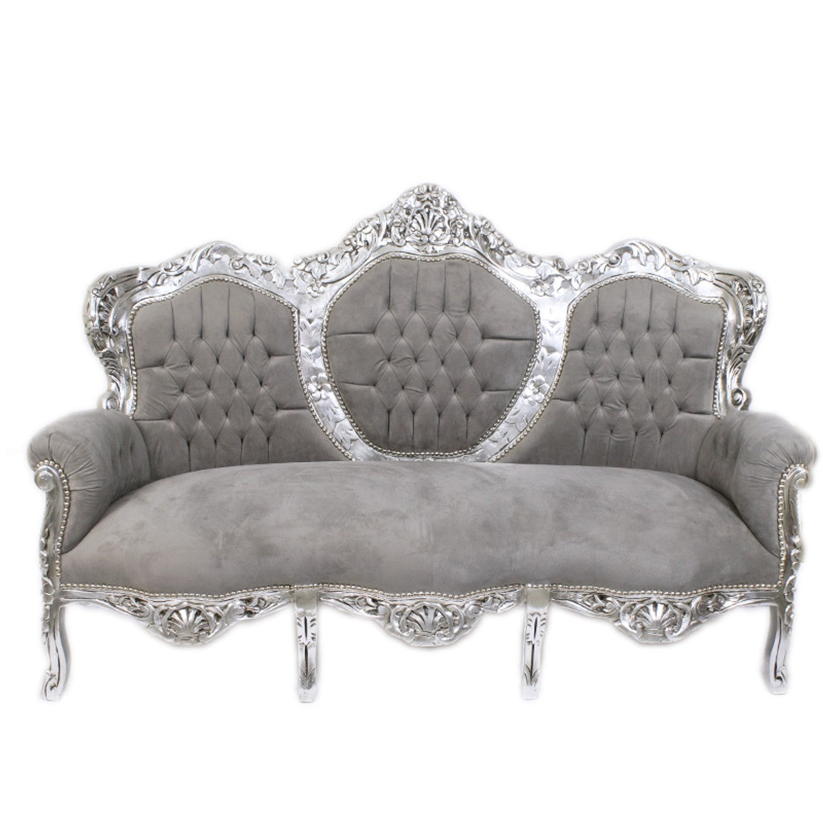 Barock 3-er Sofa King Grau / Silber - Barock Möbel - Antik Look