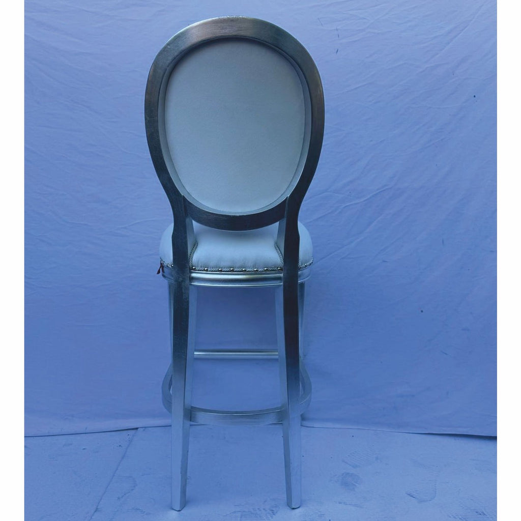 Barock Kunstleder Barstuhl Weiß / Silber - Barock Bar Möbel