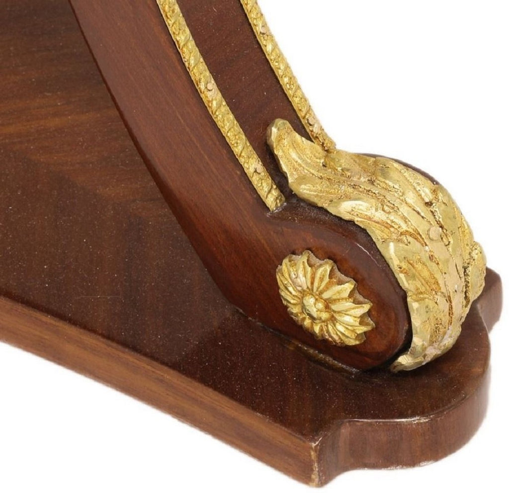 Barock Beistelltisch Braun / Gold / Rot Ø 55 x H. 78 cm - Runder Massivholz Tisch im Barockstil - Barock Wohnzimmer Möbel