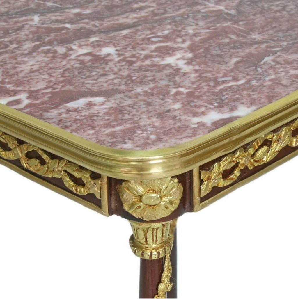 Barock Beistelltisch Braun / Gold / Rot 45 x 45 x H. 78 cm - Handgefertigter Massivholz Tisch im Barockstil - Barock Wohnzimmer Möbel