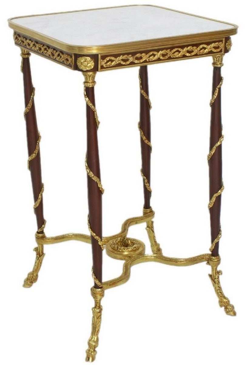 Barock Beistelltisch Braun / Gold / Weiß 45 x 45 x H. 78 cm - Handgefertigter Massivholz Tisch im Barockstil - Barock Wohnzimmer Möbel