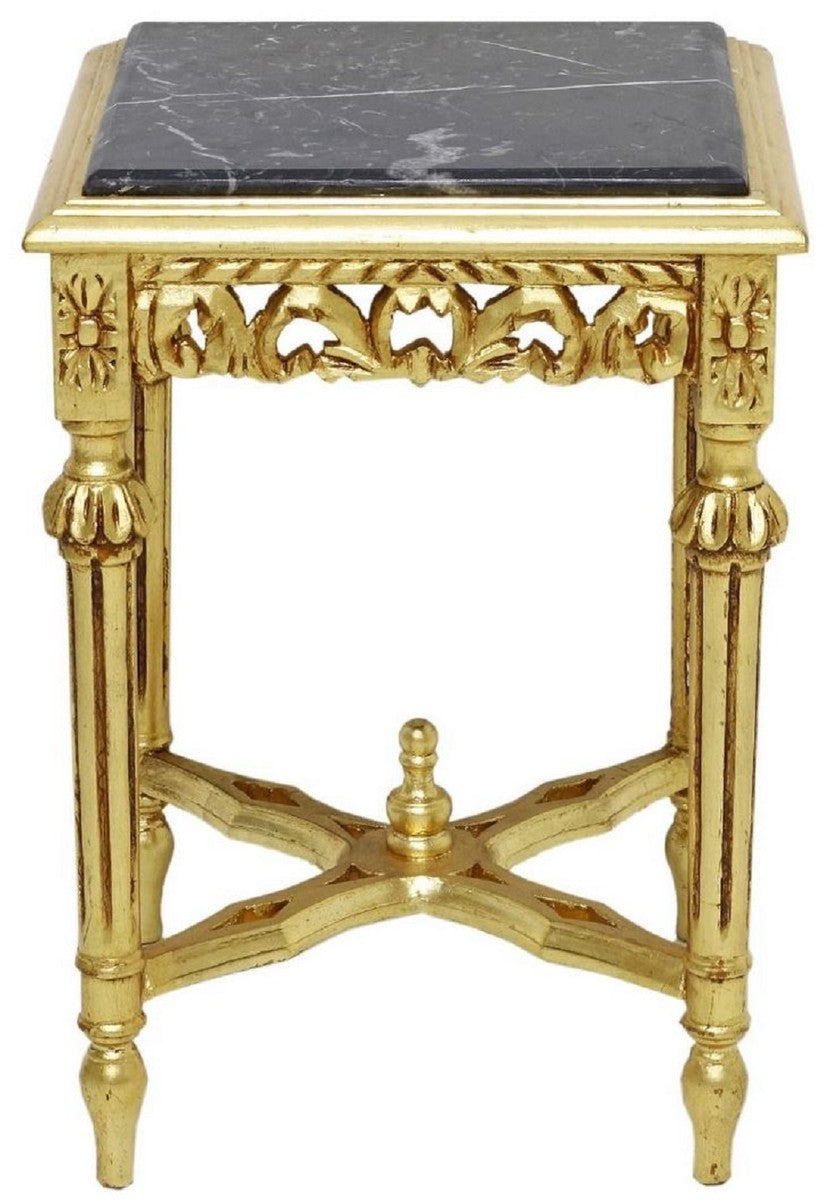 Barock Beistelltisch Gold / Schwarz - Prunkvoller Massivholz Tisch mit Marmorplatte - Barock Wohnzimmer Möbel