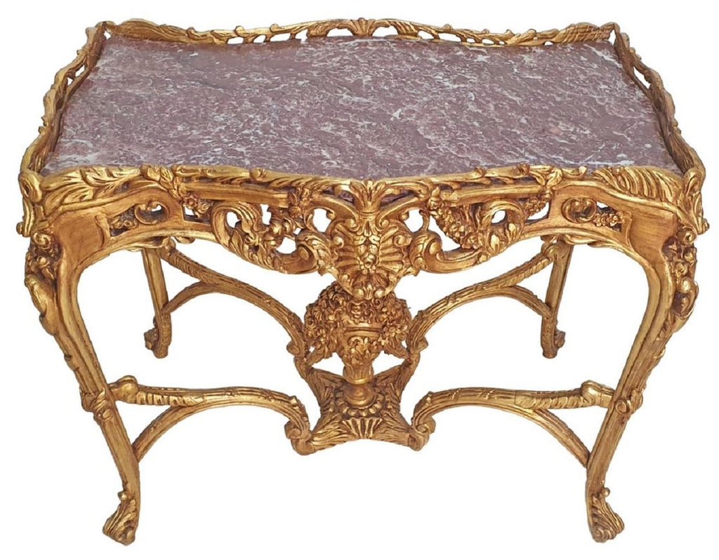 Barock Beistelltisch Gold / Grau - Rechteckiger Antik Stil Tisch mit Marmorplatte - Wohnzimmer Möbel im Barockstil - Antik Stil Möbel - Barock Möbel
