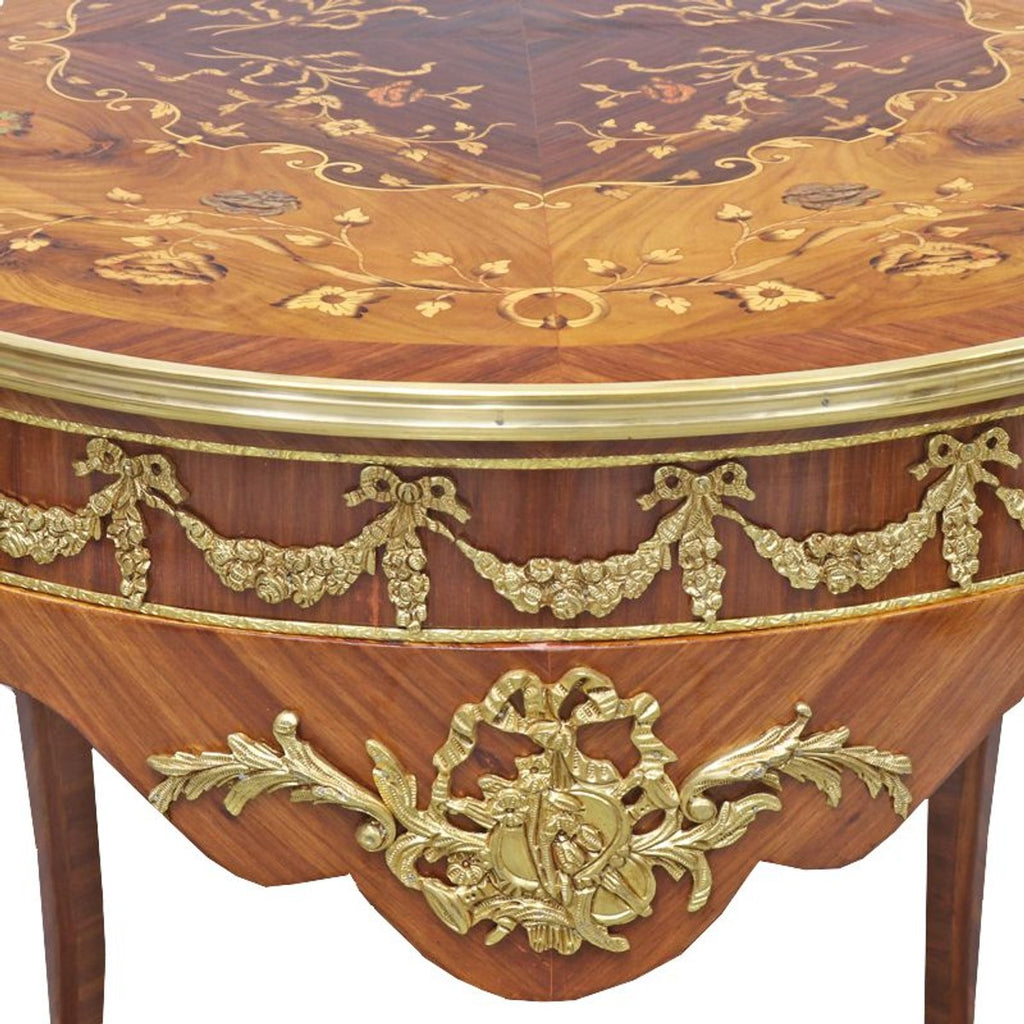 Barock Beistelltisch Mahagoni Intarsien / Gold H78 x 76 cm - Ludwig XVI Antik Stil Tisch - Möbel