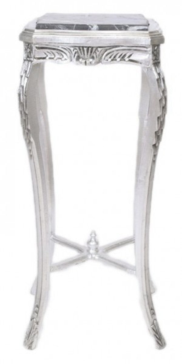Barock Beistelltisch mit Marmorplatte Viereckig Hoch Silber H70 x 50 x 50 cm - Antik Stil