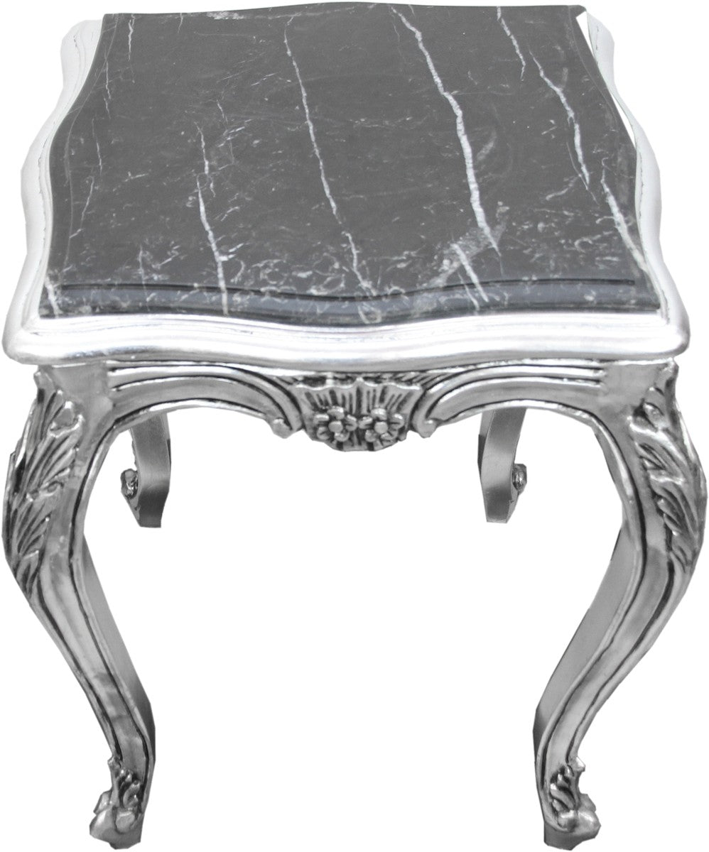 Barock Beistelltisch Silber mit schwarzer Marmorplatte 52 x 52 x H. 65 cm - Barockmöbel Beistell Tisch